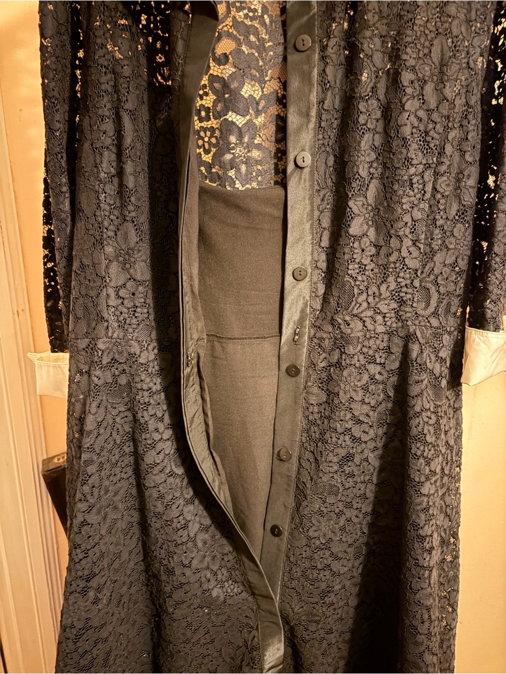 Teri Jon Black Lace Maxi Dress with White Collar and Cuffs - Picture 11 of 16